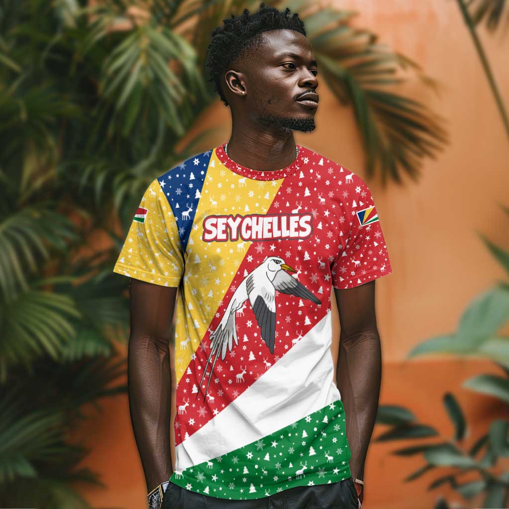 Seychelles Christmas T shirt Flag Colors Tropical Bird Motif and National Coat of Arms - African Pride