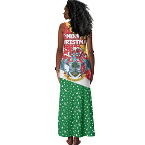 Seychelles Christmas Tank Maxi Dress Flag Colors Tropical Bird Motif and National Coat of Arms - African Pride