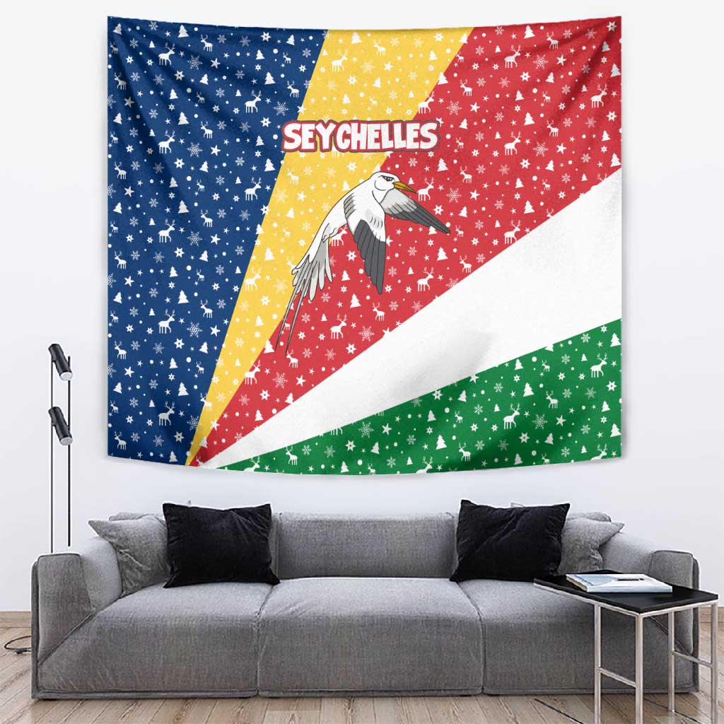 Seychelles Christmas Tapestry Flag Colors Tropical Bird Motif and National Coat of Arms - African Pride