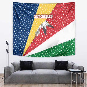 Seychelles Christmas Tapestry Flag Colors Tropical Bird Motif and National Coat of Arms - African Pride