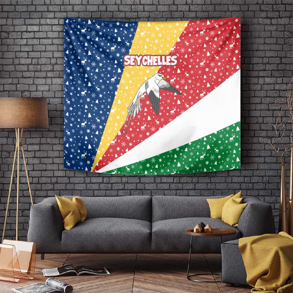 Seychelles Christmas Tapestry Flag Colors Tropical Bird Motif and National Coat of Arms - African Pride
