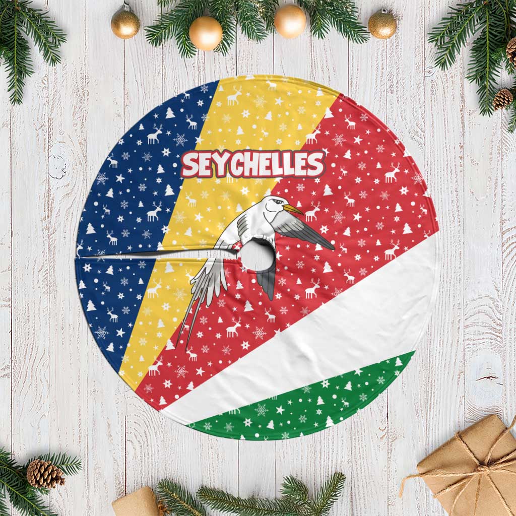 Seychelles Christmas Tree Skirt Flag Colors Tropical Bird Motif and National Coat of Arms - African Pride