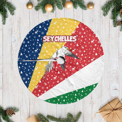 Seychelles Christmas Tree Skirt Flag Colors Tropical Bird Motif and National Coat of Arms - African Pride