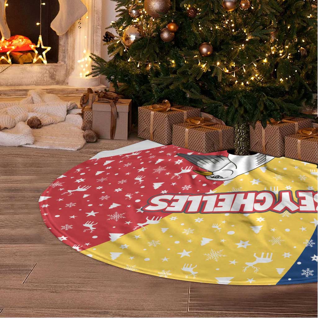 Seychelles Christmas Tree Skirt Flag Colors Tropical Bird Motif and National Coat of Arms - African Pride