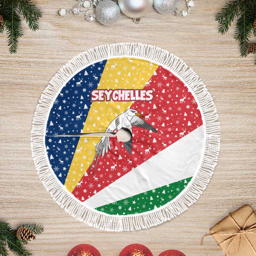 Seychelles Christmas Tree Skirt Flag Colors Tropical Bird Motif and National Coat of Arms - African Pride