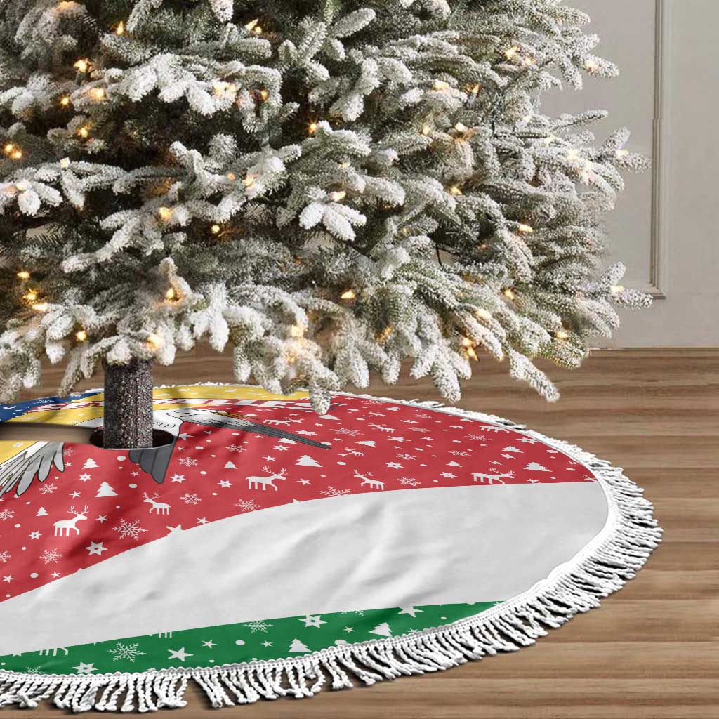 Seychelles Christmas Tree Skirt Flag Colors Tropical Bird Motif and National Coat of Arms - African Pride