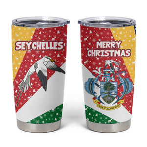 Seychelles Christmas Tumbler Cup Flag Colors Tropical Bird Motif and National Coat of Arms - African Pride