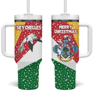 Seychelles Christmas Tumbler With Handle Flag Colors Tropical Bird Motif and National Coat of Arms - African Pride