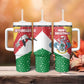 Seychelles Christmas Tumbler With Handle Flag Colors Tropical Bird Motif and National Coat of Arms - African Pride