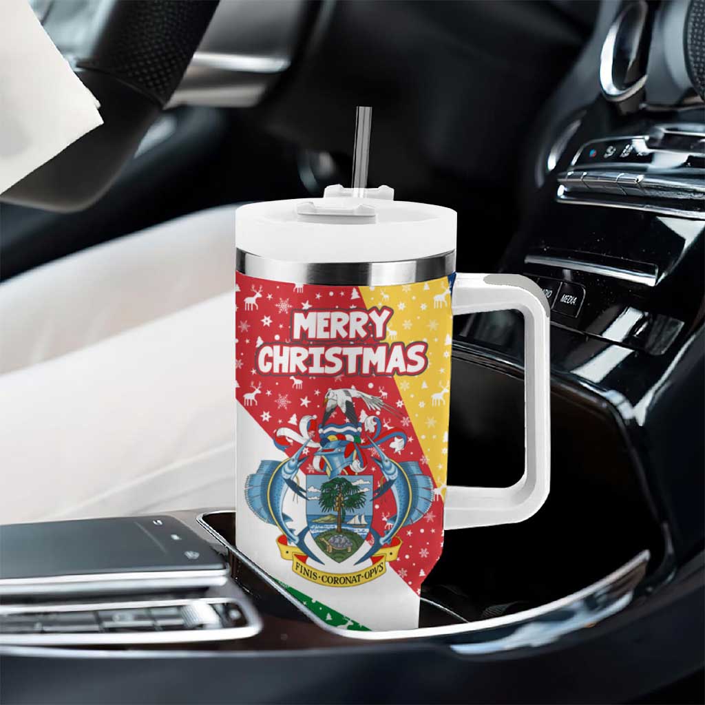 Seychelles Christmas Tumbler With Handle Flag Colors Tropical Bird Motif and National Coat of Arms - African Pride
