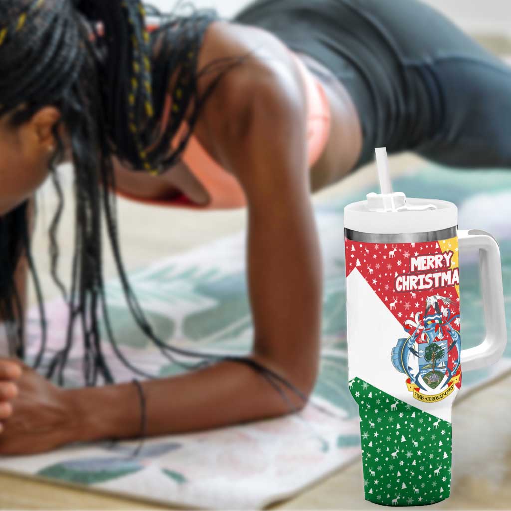 Seychelles Christmas Tumbler With Handle Flag Colors Tropical Bird Motif and National Coat of Arms - African Pride