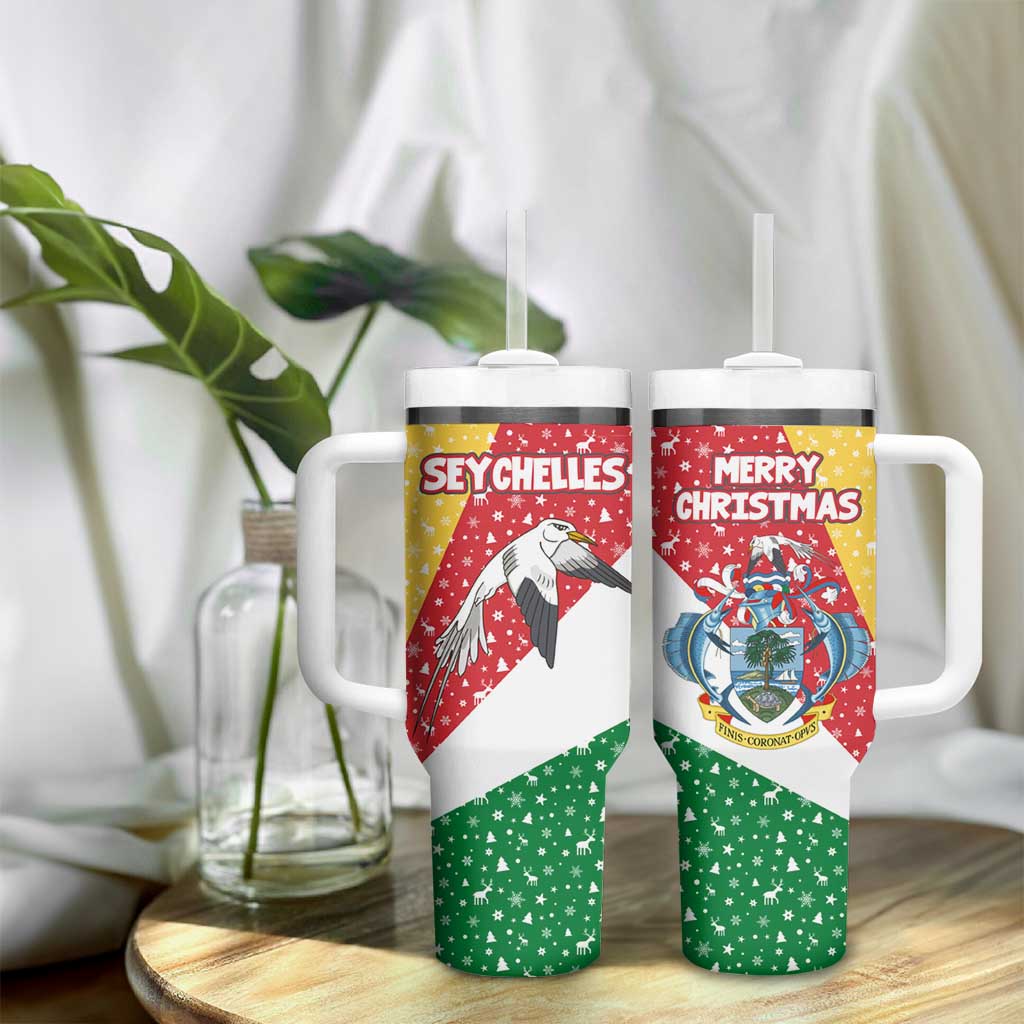 Seychelles Christmas Tumbler With Handle Flag Colors Tropical Bird Motif and National Coat of Arms - African Pride