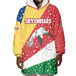 Seychelles Christmas Wearable Blanket Hoodie Flag Colors Tropical Bird Motif and National Coat of Arms - African Pride