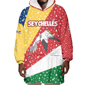 Seychelles Christmas Wearable Blanket Hoodie Flag Colors Tropical Bird Motif and National Coat of Arms - African Pride