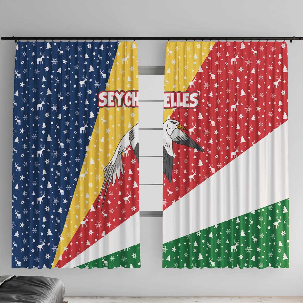 Seychelles Christmas Window Curtain Flag Colors Tropical Bird Motif and National Coat of Arms - African Pride