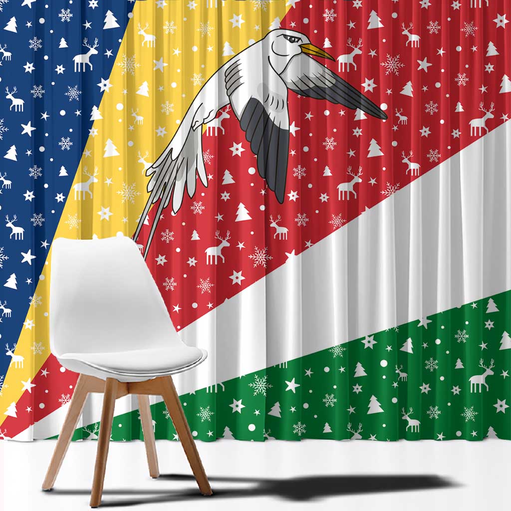 Seychelles Christmas Window Curtain Flag Colors Tropical Bird Motif and National Coat of Arms - African Pride
