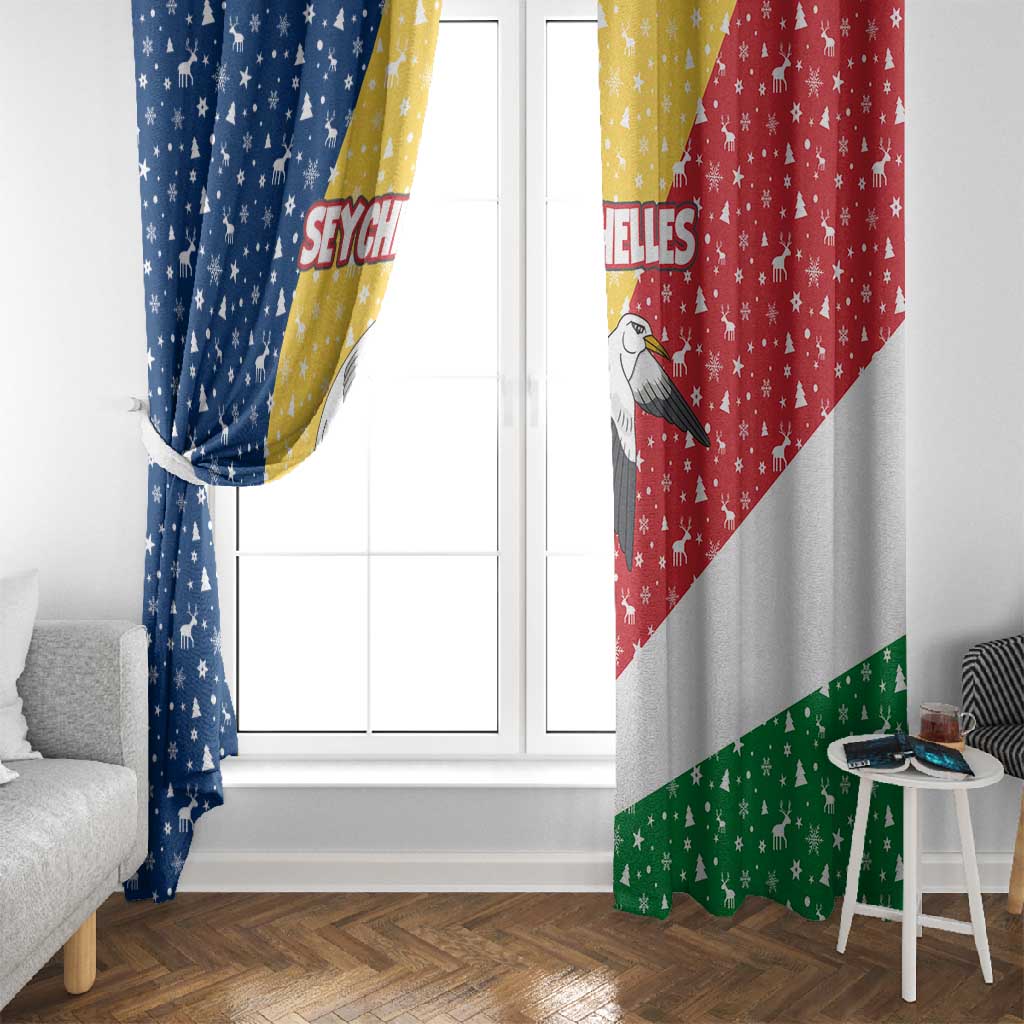 Seychelles Christmas Window Curtain Flag Colors Tropical Bird Motif and National Coat of Arms - African Pride