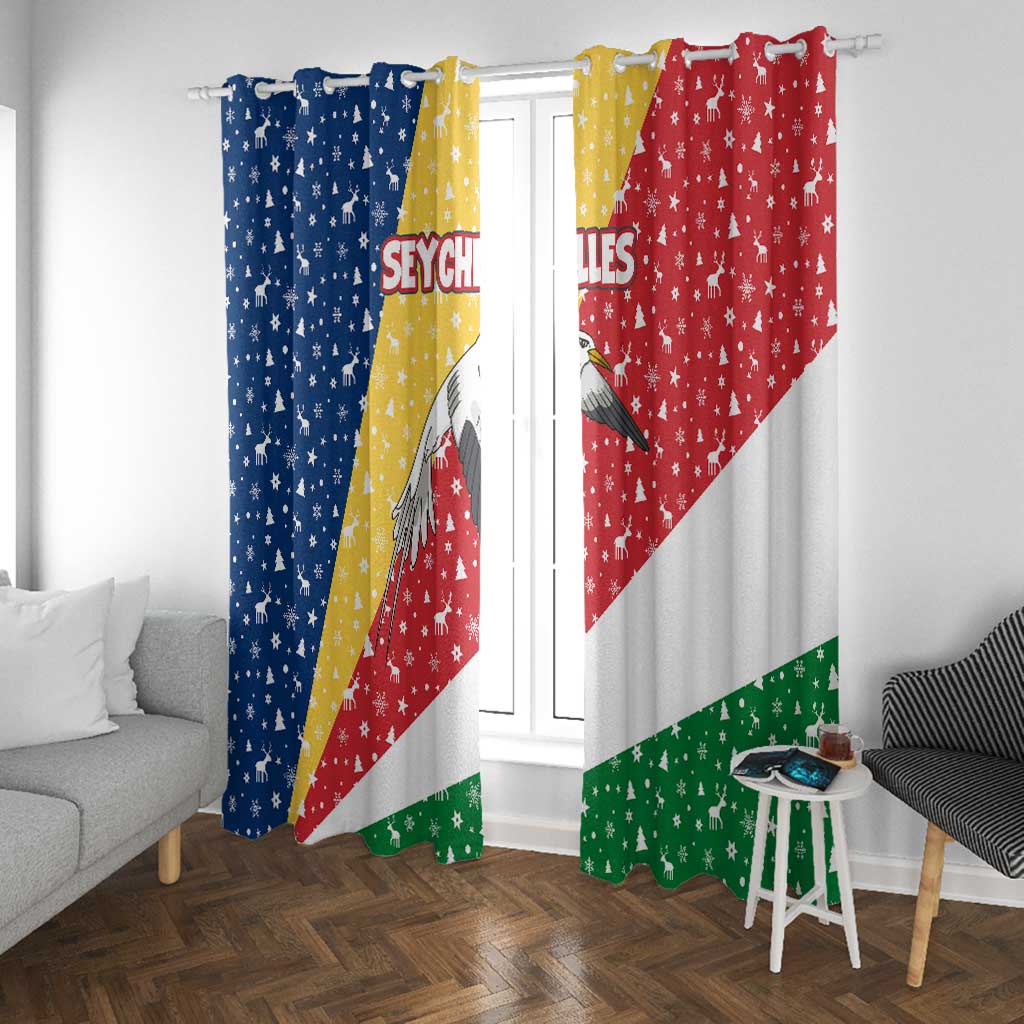 Seychelles Christmas Window Curtain Flag Colors Tropical Bird Motif and National Coat of Arms - African Pride