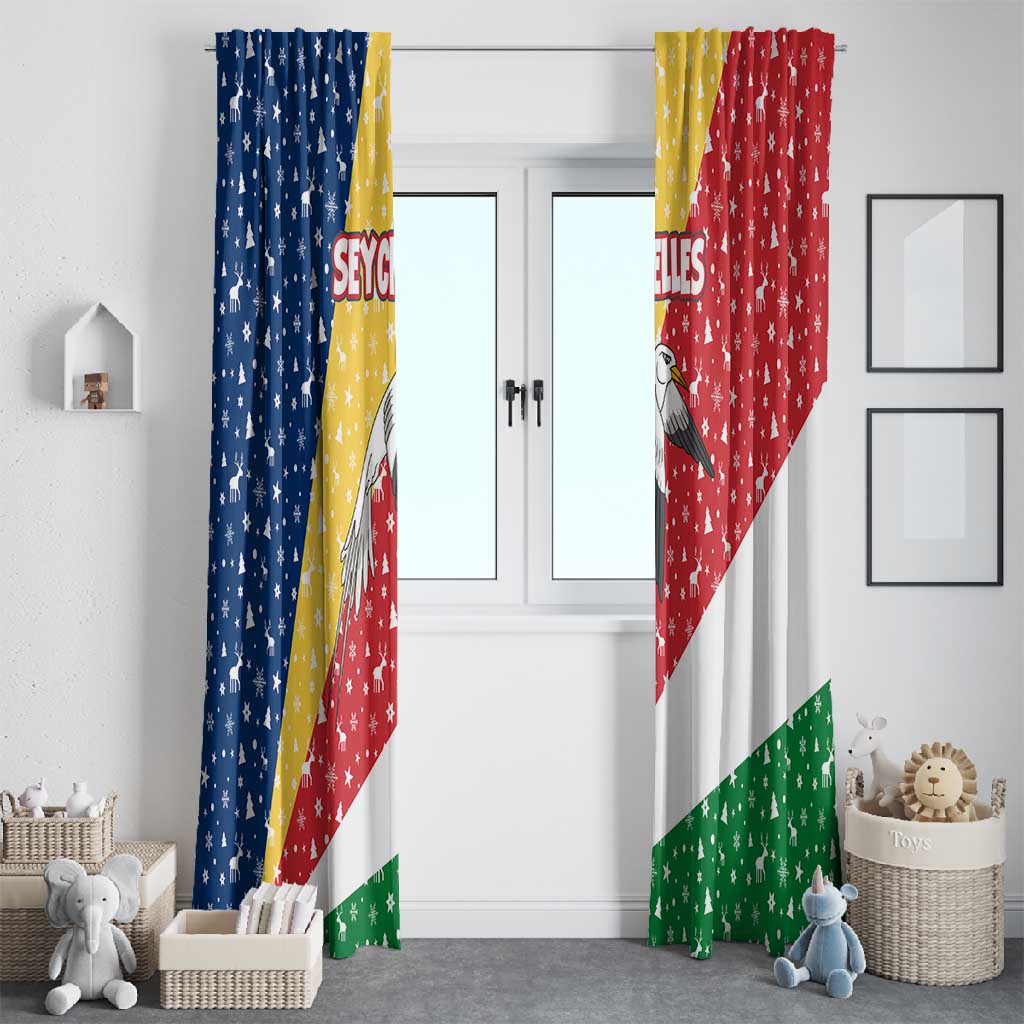 Seychelles Christmas Window Curtain Flag Colors Tropical Bird Motif and National Coat of Arms - African Pride