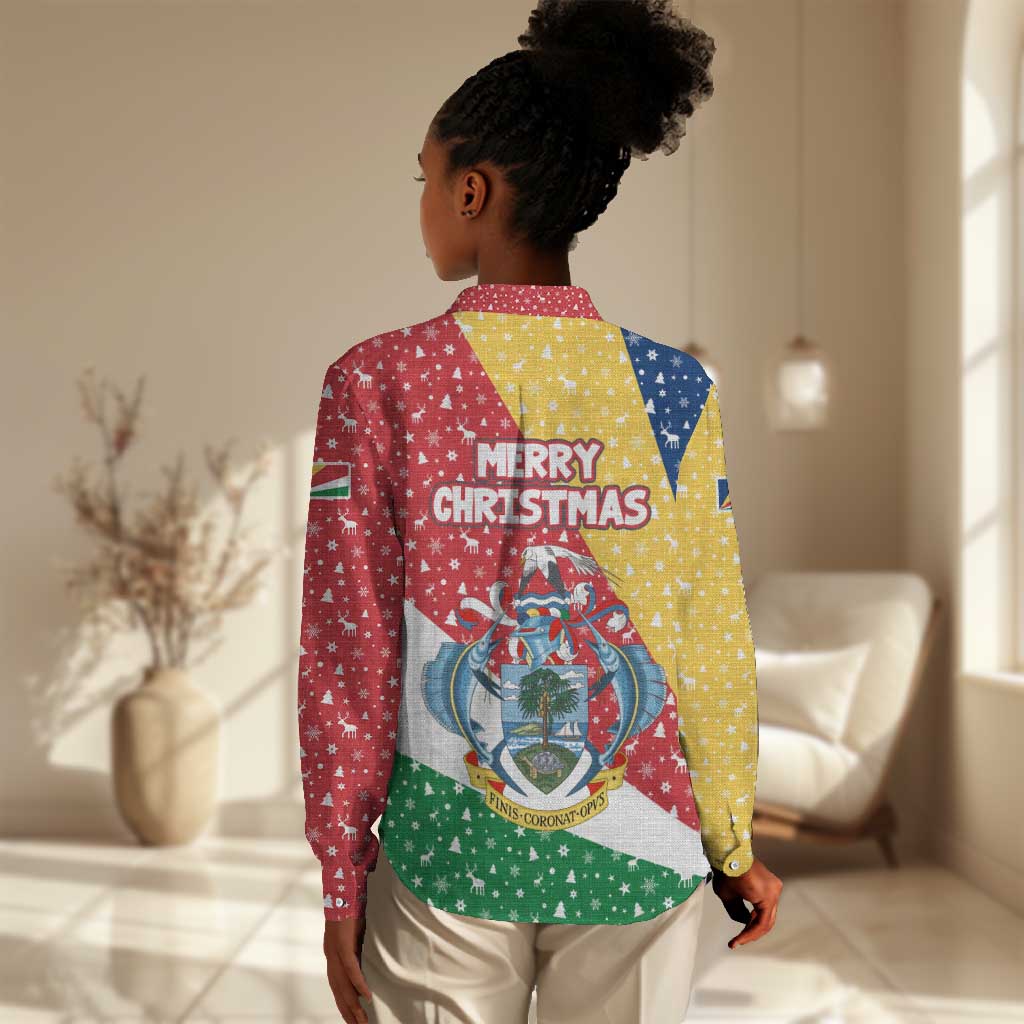 Seychelles Christmas Women Casual Shirt Flag Colors Tropical Bird Motif and National Coat of Arms - African Pride