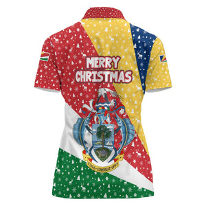 Seychelles Christmas Women Polo Shirt Flag Colors Tropical Bird Motif and National Coat of Arms - African Pride