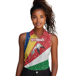 Seychelles Christmas Women Sleeveless Polo Shirt Flag Colors Tropical Bird Motif and National Coat of Arms - African Pride