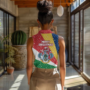 Seychelles Christmas Women Sleeveless Polo Shirt Flag Colors Tropical Bird Motif and National Coat of Arms - African Pride