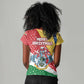 Seychelles Christmas Women V-Neck T-Shirt Flag Colors Tropical Bird Motif and National Coat of Arms - African Pride