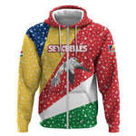 Seychelles Christmas Zip Hoodie Flag Colors Tropical Bird Motif and National Coat of Arms - African Pride