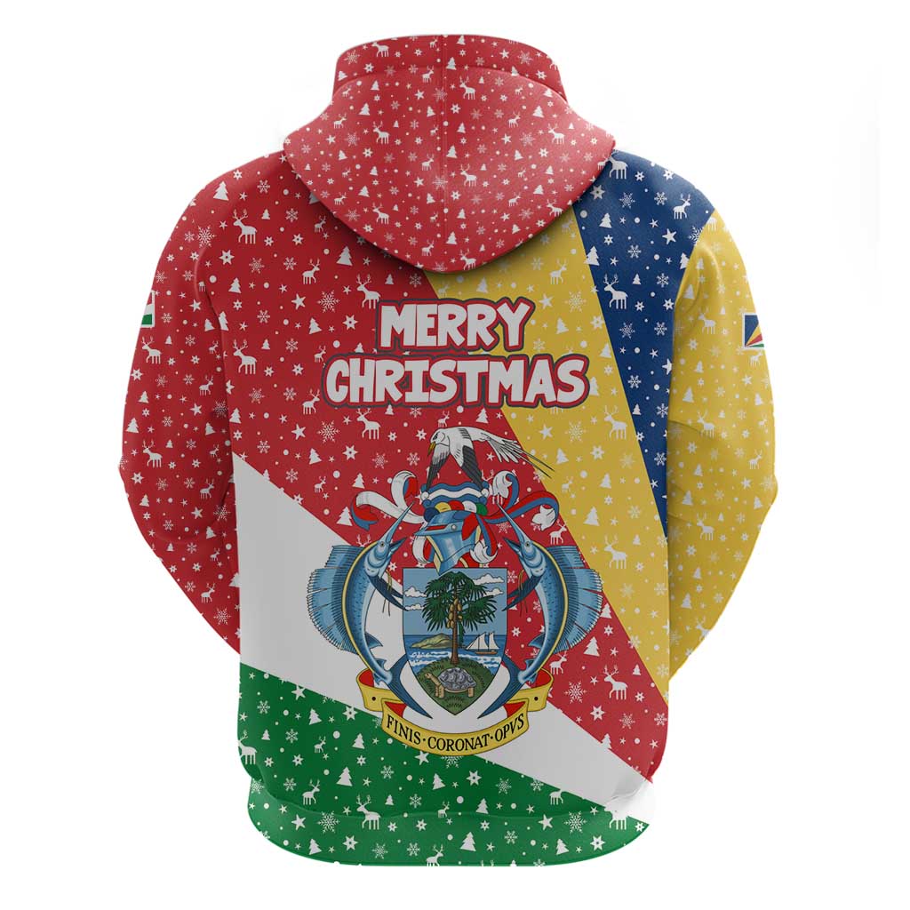 Seychelles Christmas Zip Hoodie Flag Colors Tropical Bird Motif and National Coat of Arms - African Pride