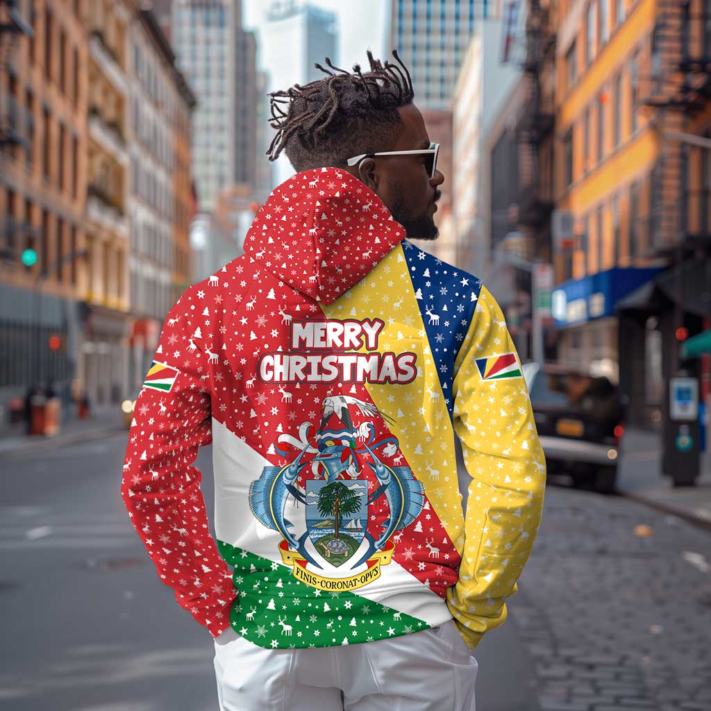 Seychelles Christmas Zip Hoodie Flag Colors Tropical Bird Motif and National Coat of Arms - African Pride