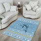 Seychelles Christmas Area Rug Ocean Blue Marlin Fish Artwork and Surfing Santa Motif - African Pride