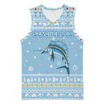 Seychelles Christmas Basketball Jersey Ocean Blue Marlin Fish Artwork and Surfing Santa Motif - African Pride