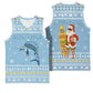 Seychelles Christmas Basketball Jersey Ocean Blue Marlin Fish Artwork and Surfing Santa Motif - African Pride