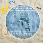 Seychelles Christmas Beach Blanket Ocean Blue Marlin Fish Artwork and Surfing Santa Motif - African Pride