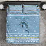 Seychelles Christmas Bedding Set Ocean Blue Marlin Fish Artwork and Surfing Santa Motif - African Pride