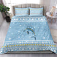 Seychelles Christmas Bedding Set Ocean Blue Marlin Fish Artwork and Surfing Santa Motif - African Pride