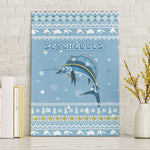 Seychelles Christmas Canvas Wall Art Ocean Blue Marlin Fish Artwork and Surfing Santa Motif - African Pride