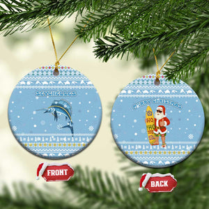 Seychelles Christmas Ceramic Ornament Ocean Blue Marlin Fish Artwork and Surfing Santa Motif - African Pride