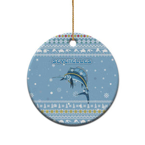 Seychelles Christmas Ceramic Ornament Ocean Blue Marlin Fish Artwork and Surfing Santa Motif - African Pride