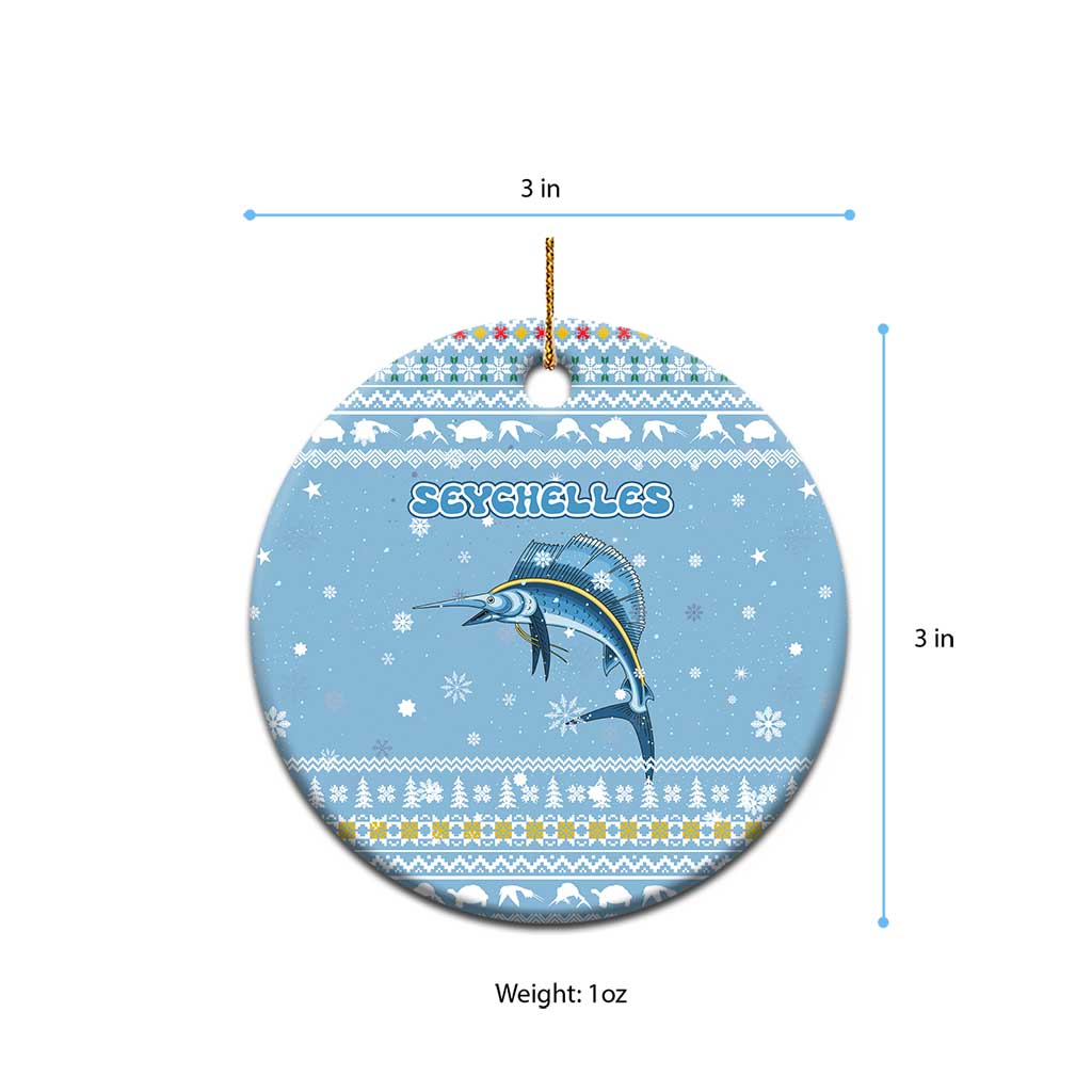Seychelles Christmas Ceramic Ornament Ocean Blue Marlin Fish Artwork and Surfing Santa Motif - African Pride