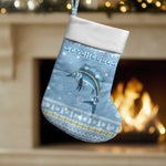 Seychelles Christmas Stocking Ocean Blue Marlin Fish Artwork and Surfing Santa Motif - African Pride