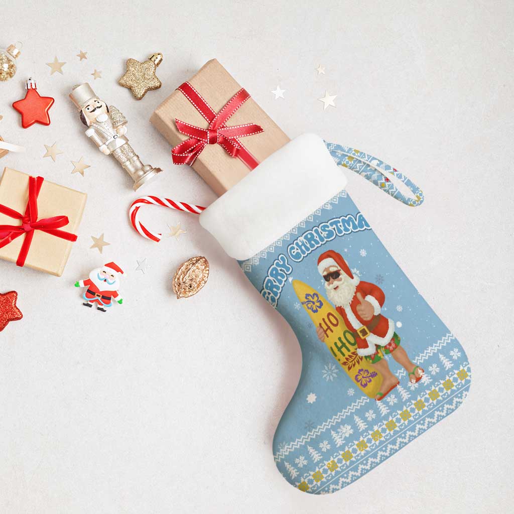 Seychelles Christmas Stocking Ocean Blue Marlin Fish Artwork and Surfing Santa Motif - African Pride