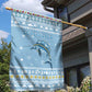 Seychelles Christmas Garden Flag Ocean Blue Marlin Fish Artwork and Surfing Santa Motif - African Pride