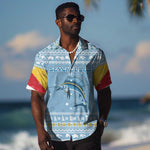 Seychelles Christmas Hawaiian Shirt Ocean Blue Marlin Fish Artwork and Surfing Santa Motif - African Pride