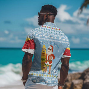 Seychelles Christmas Hawaiian Shirt Ocean Blue Marlin Fish Artwork and Surfing Santa Motif - African Pride