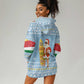 Seychelles Christmas Hoodie Dress Ocean Blue Marlin Fish Artwork and Surfing Santa Motif - African Pride