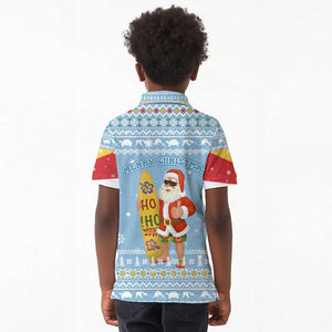 Seychelles Christmas Kid Polo Shirt Ocean Blue Marlin Fish Artwork and Surfing Santa Motif - African Pride