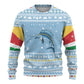 Seychelles Christmas Ugly Christmas Sweater Ocean Blue Marlin Fish Artwork and Surfing Santa Motif - African Pride