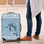 Seychelles Christmas Luggage Cover Ocean Blue Marlin Fish Artwork and Surfing Santa Motif - African Pride